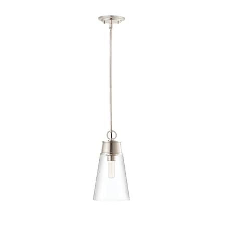 Z-Lite Wentworth 1 Light Pendant, Polished Nickel & Clear 2300P8-PN